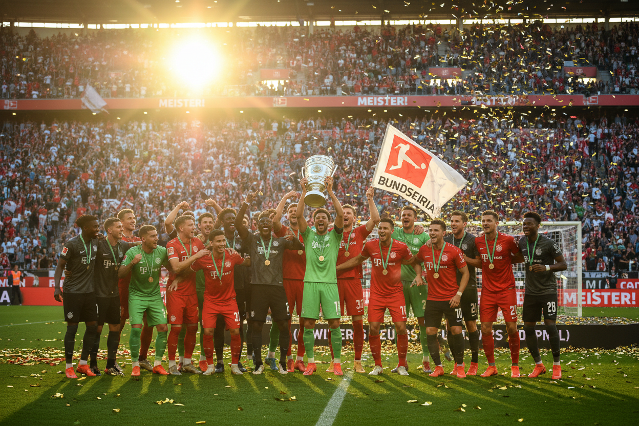 bundesliga league all player with cup background image celebration
