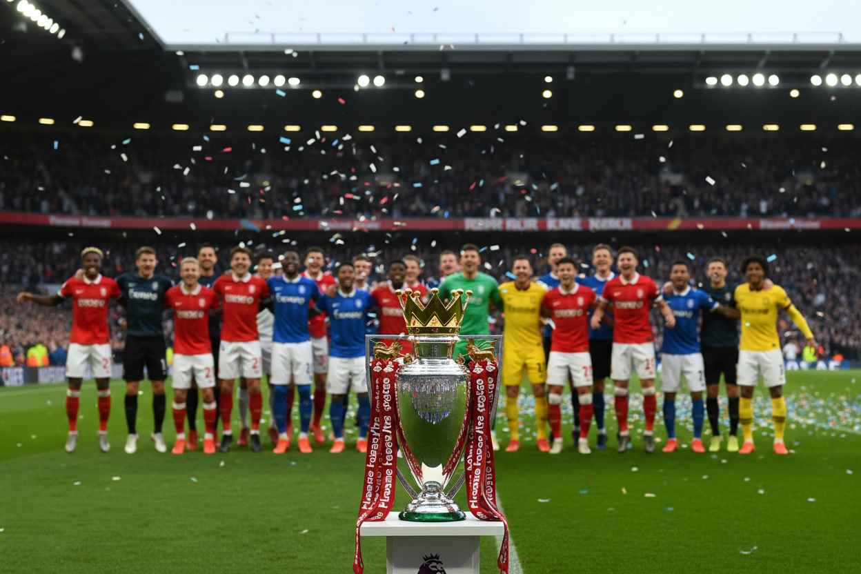 epl background image with trophy and jersey players