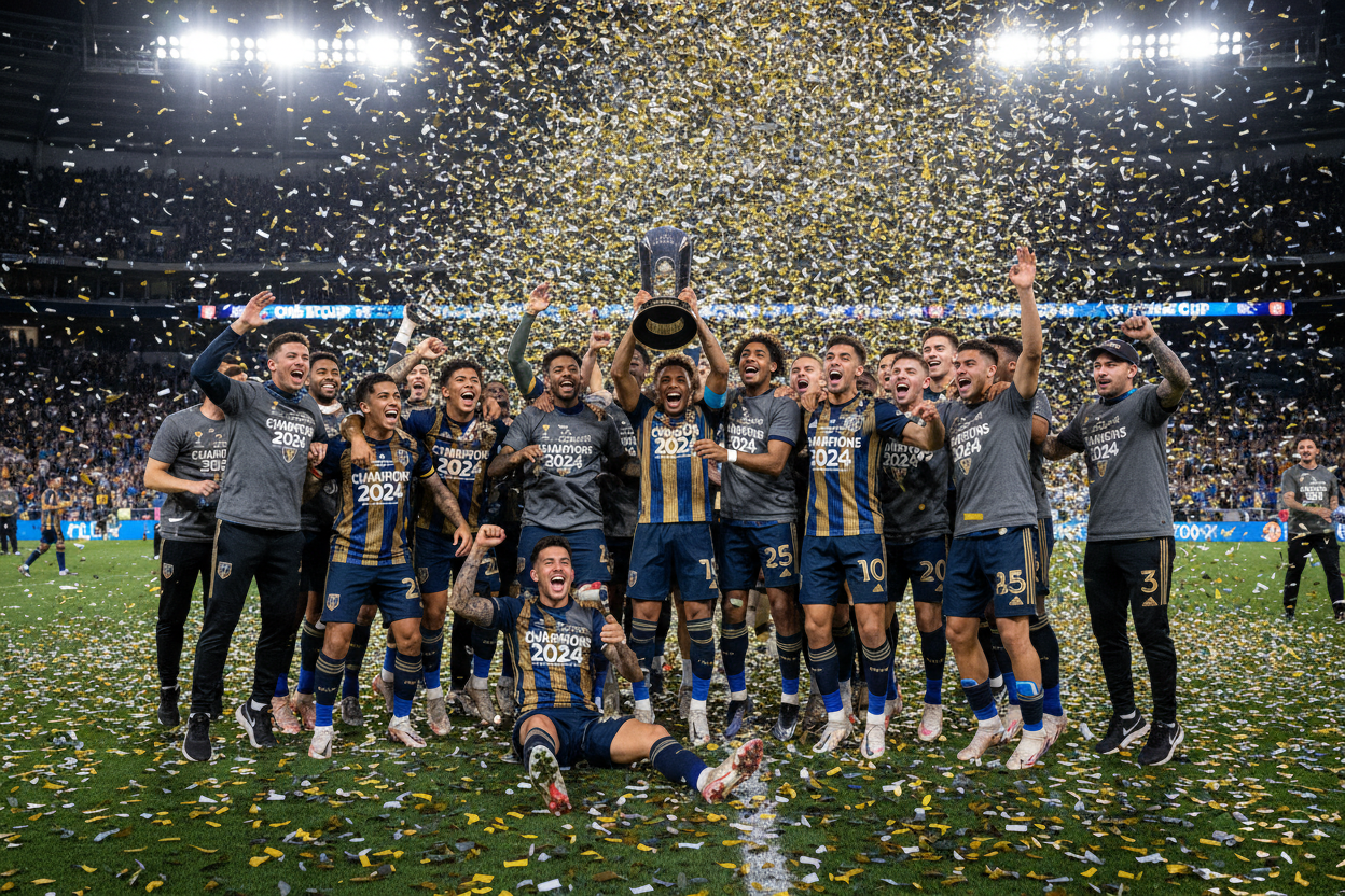 MLS football team celebrating winning cup